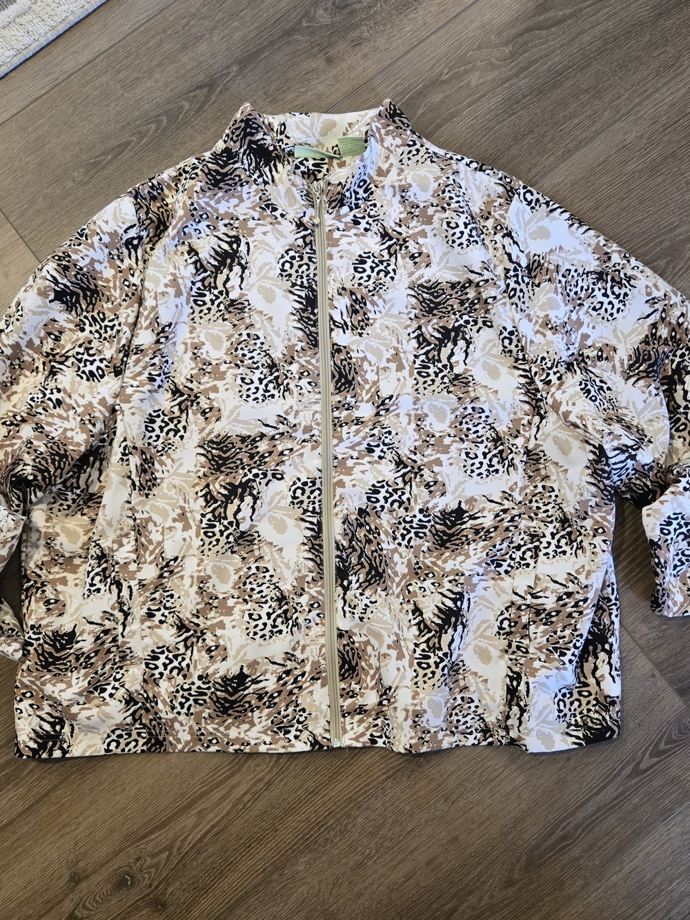Allyson Whitmore Beige, Black & Cream Abstract Zip Bomber Jacket